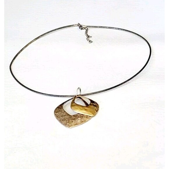 Grace+Heart Serling Hammered Drop 2 Tone Pendant G&H 1.75" 6.5g - Picture 2 of 9